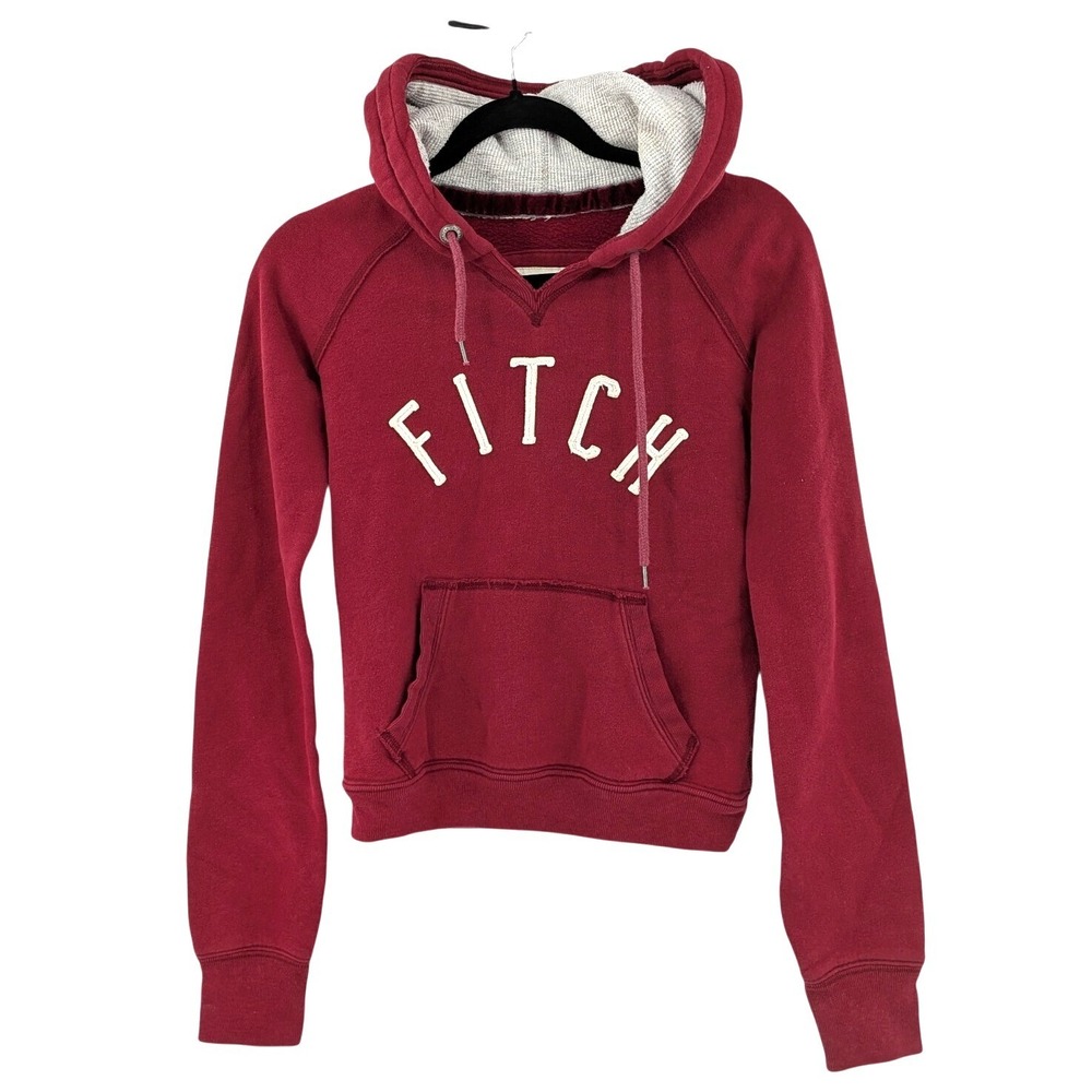 Abercrombie Fitch Hoodie Red Graphic Logo Pullover Cropped XS Y2K‎